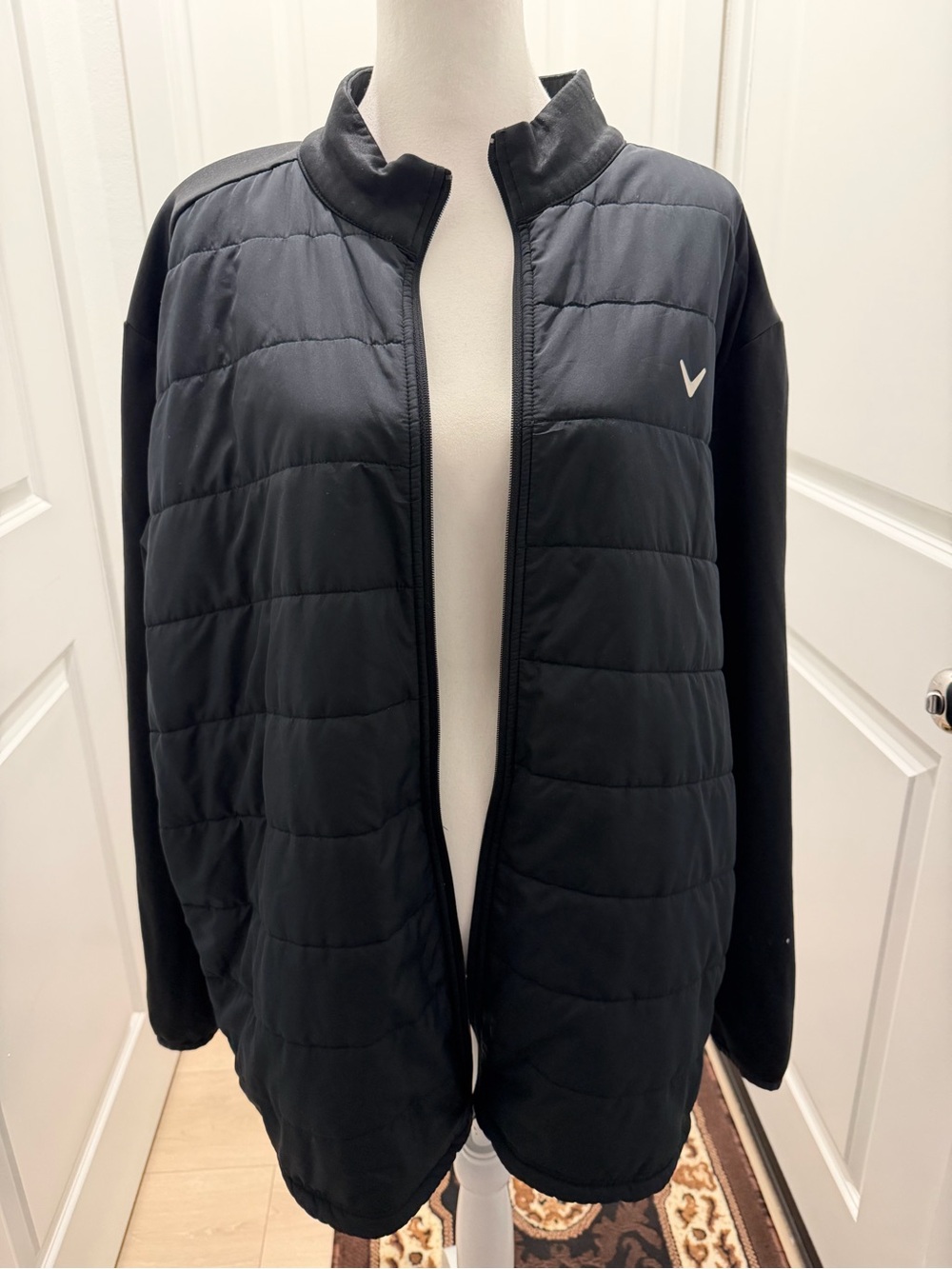 Callaway Mens XXL Black Quilted Hybrid Golf Jacket Full Zip Insulated Stretch